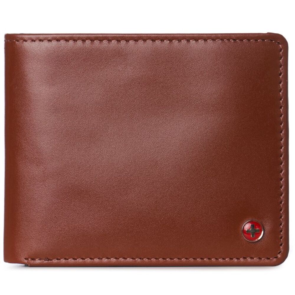 Alpine Swiss Mens RFID Protected Leather Wallet Center Flip Commuter Bifold 2 ID